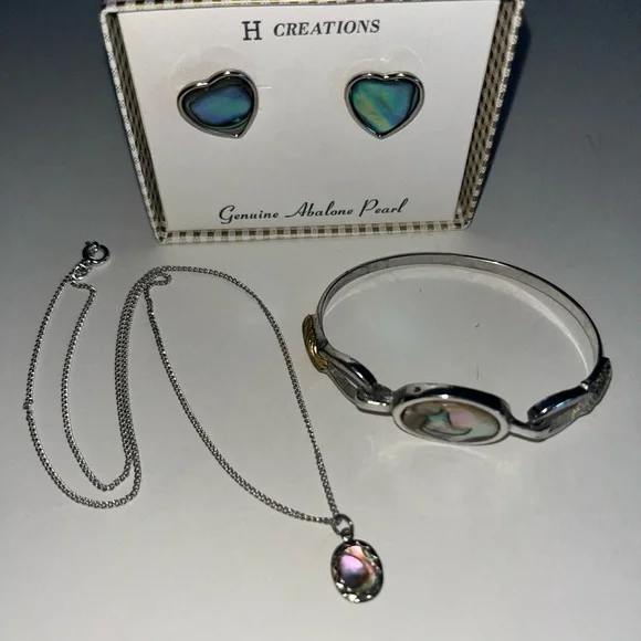 Vintage Abalone Pearl Jewelry Set~Earrings, Necklace, Bracelet - Picture 1 of 16